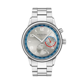 Damen- und Herrenuhr, NOMOS Glashütte Club Sport Neomatik Weltzeit silber, Ref: 791