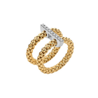 Gelbgold, Ringe, FOPE Prima doppelter Mesh-Ring mit Diamantpavé, Ref: 74008AX_BB_G_XBX_00M