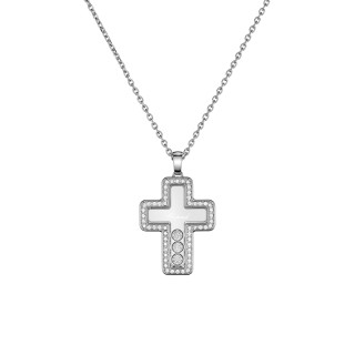 Weißgold, Halsschmuck, Chopard Happy Diamonds Cross Anhänger mit Halskette, Ref: 79A410-1001