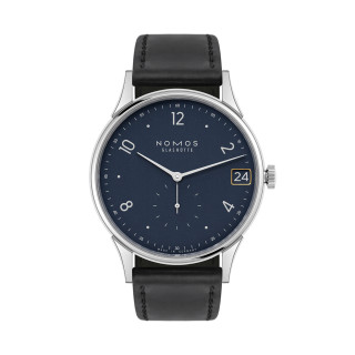 Damen- und Herrenuhr, NOMOS Glashütte Minimatik 39 Datum blau, Ref: 1252