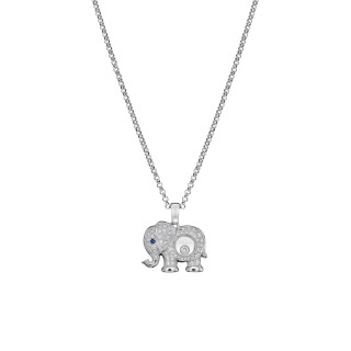 Weißgold, Halsschmuck, Chopard Happy Diamonds Elefant Anhänger mit Halskette, Ref: 79A189-1201