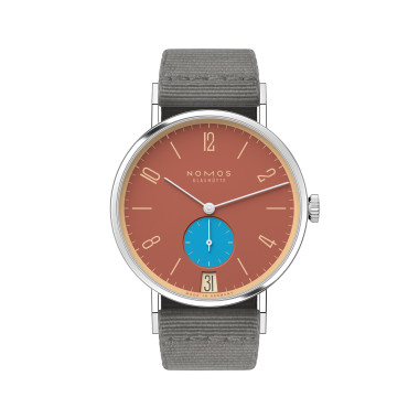 Unisex, Handaufzug, NOMOS Glashütte Tangente 38 Datum Ziegelblau 