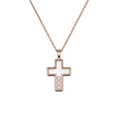 Halsschmuck, Roségold, Chopard Happy Diamonds Cross Anhänger mit Halskette