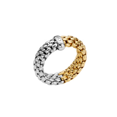 Ringe, Weißgold, FOPE Essentials zweifarbiger Flex'it Ring mit flachem Kettengeflecht
