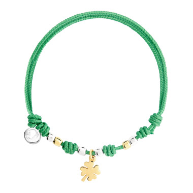         Gelbgold &amp; Silber, Armschmuck, DoDo Kordelarmband Kleeblatt