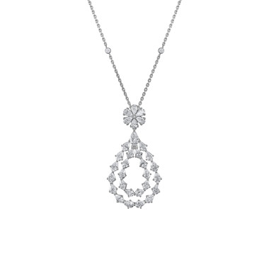 Halsschmuck, Weißgold, Chopard L'Heure Du Diamant Drop Anhänger mit Halskette