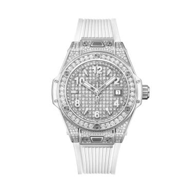 Damenuhr, Automatik, Hublot One Click Steel White Full Pavé 