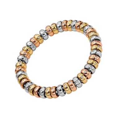 Armschmuck, Weißgold, FOPE Solo Flex'it Armband mit dreifarbigen Goldrondellen und Diamanten
