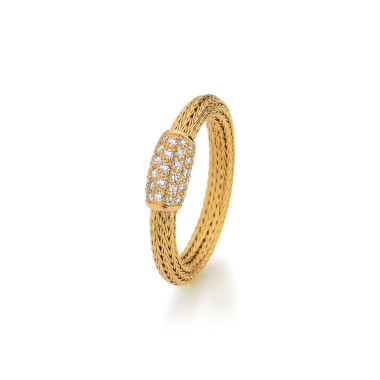 Gelbgold, Ringe, Jörg Heinz Mesh Ring Pavé