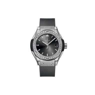 Damenuhr, Quarzwerk, Hublot Classic Fusion Racing Grey Titanium Diamonds 