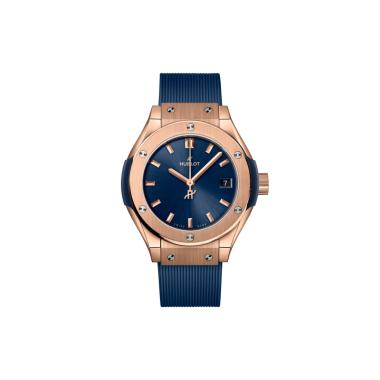 Damenuhr, Quarzwerk, Hublot Classic Fusion King Gold Blue 