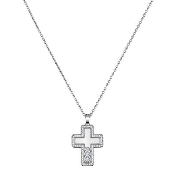 Halsschmuck, Weißgold, Chopard Happy Diamonds Cross  Anhänger