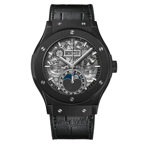         Damen- und Herrenuhr, Automatik, Hublot Classic Fusion Aerofusion Moonphase Black Magic 