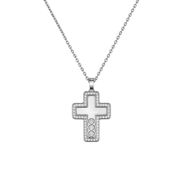         Weißgold, Halsschmuck, Chopard Happy Diamonds Cross Anhänger mit Halskette